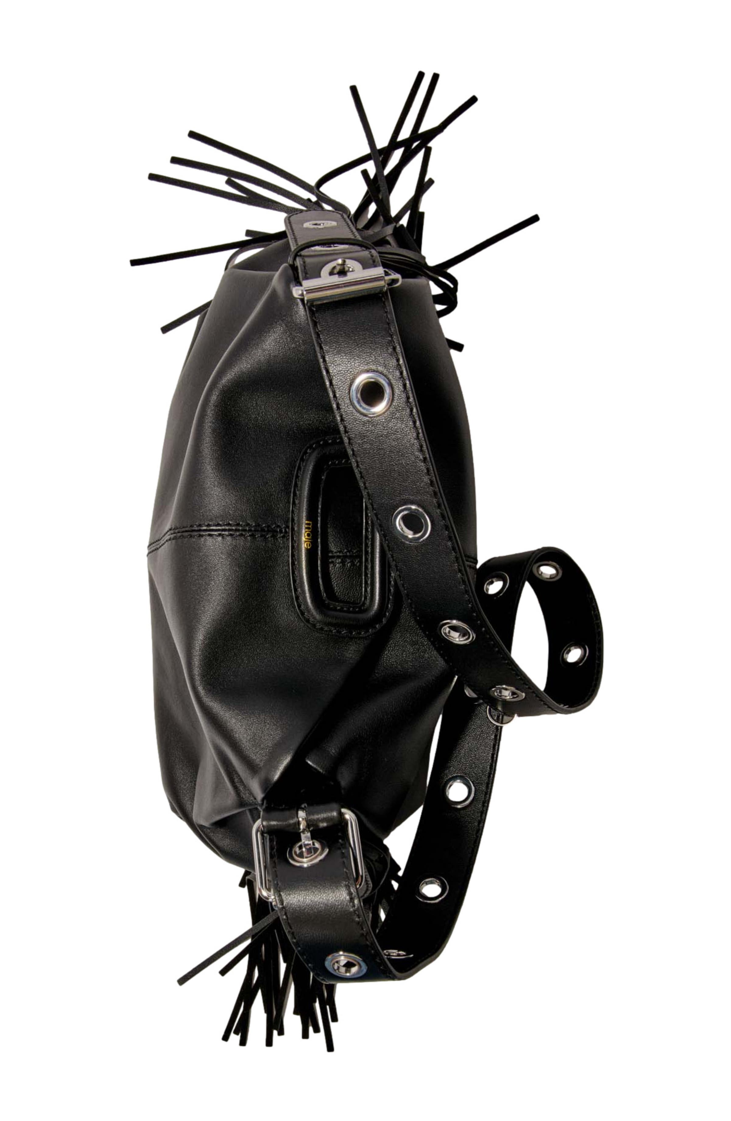 maje Smooth leather Miss M bag, Alternate, color, Black