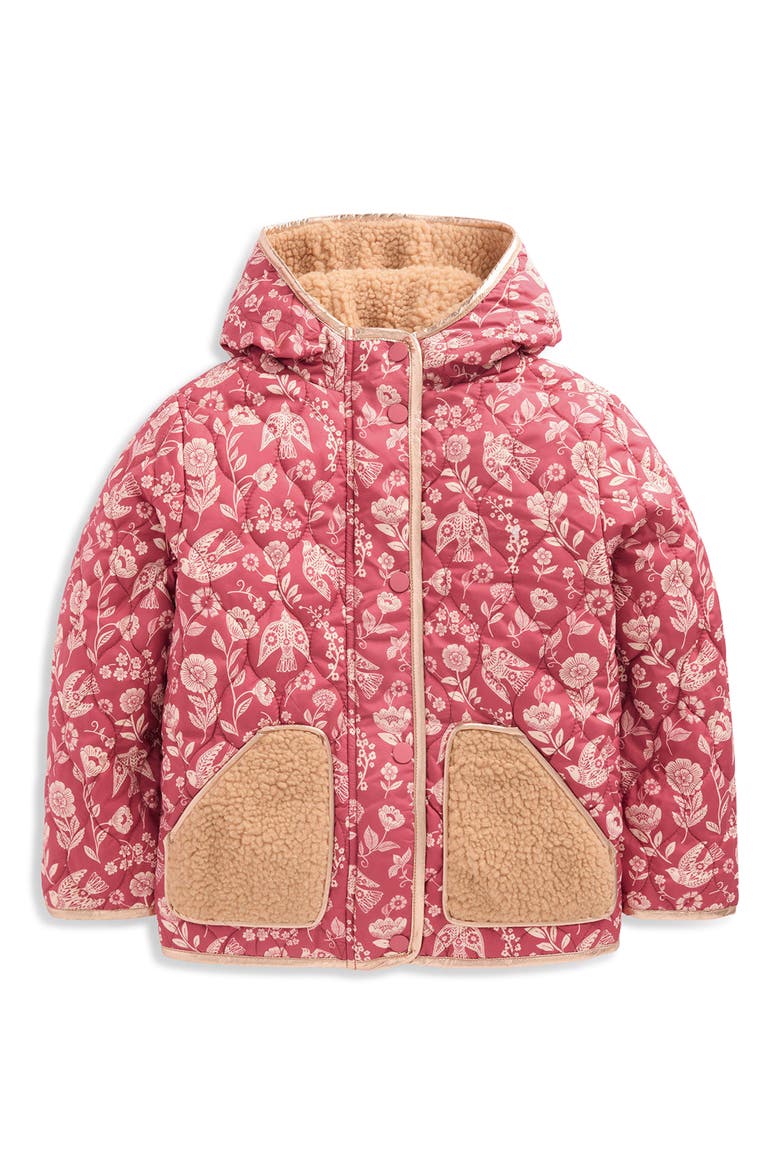 Kids' Quilted Borg Padded Jacket, Main, color, WINTER BLUSH FLORAL BIRD