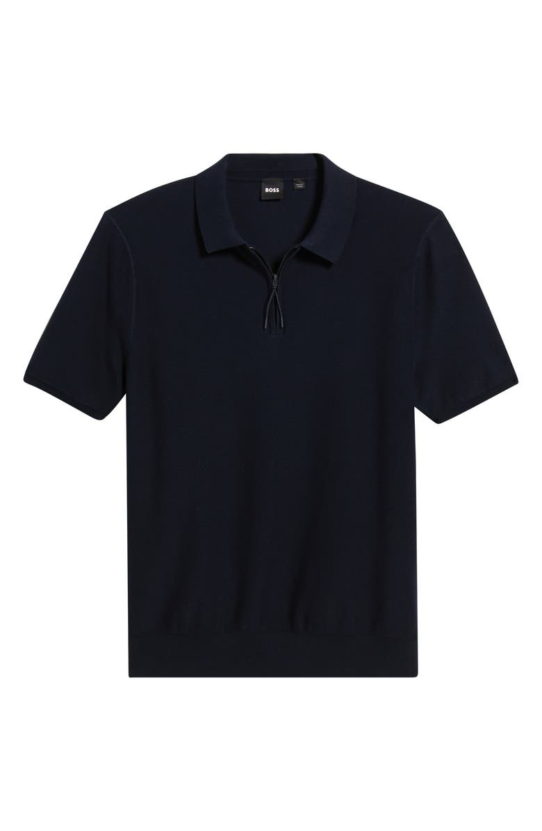 BOSS Imartino Piqué Zip Polo, Alternate, color, Dark Blue
