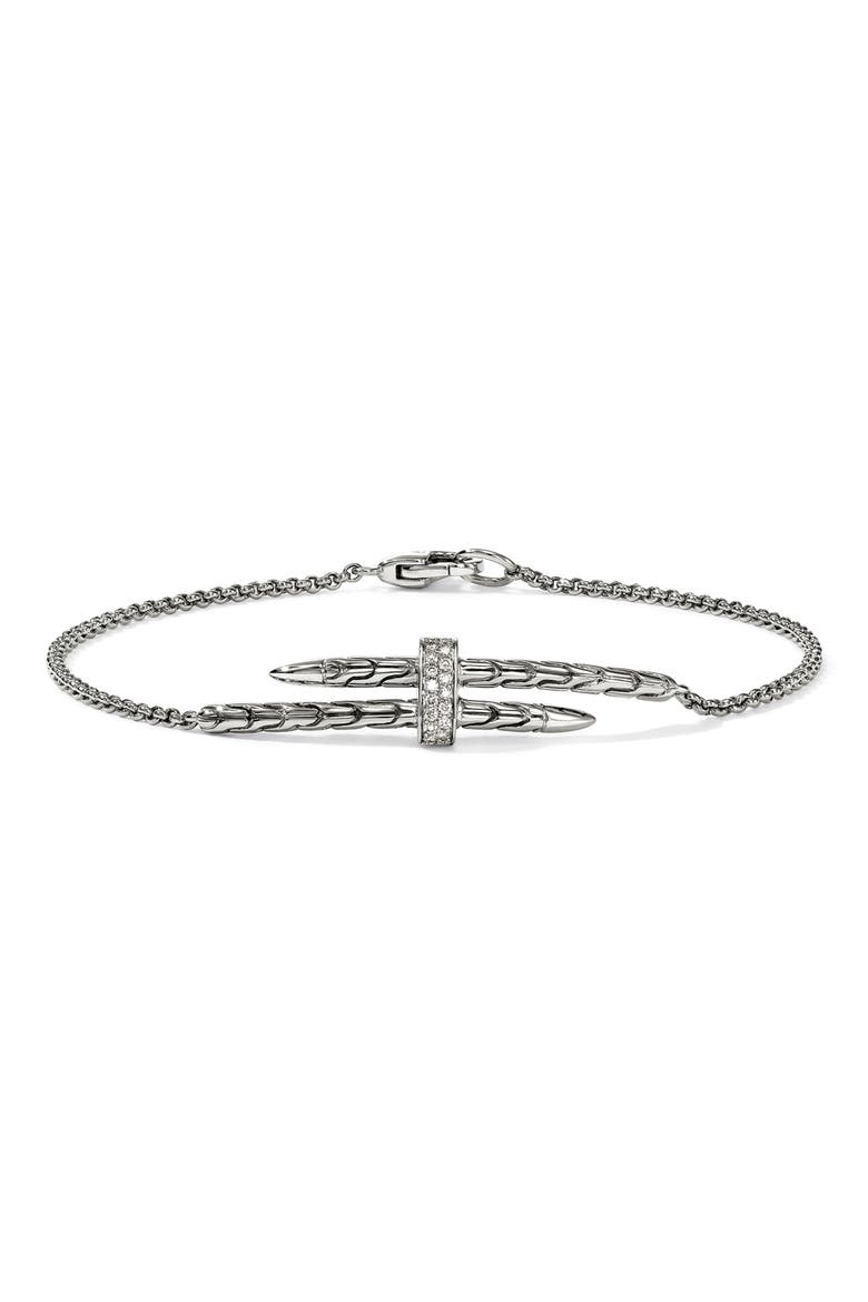Pavé Diamond Spear Station Bracelet, Main, color, SILVER