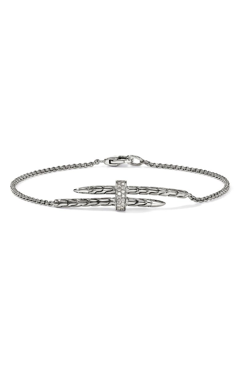 John Hardy Pavé Diamond Spear Station Bracelet, Main, color, Silver
