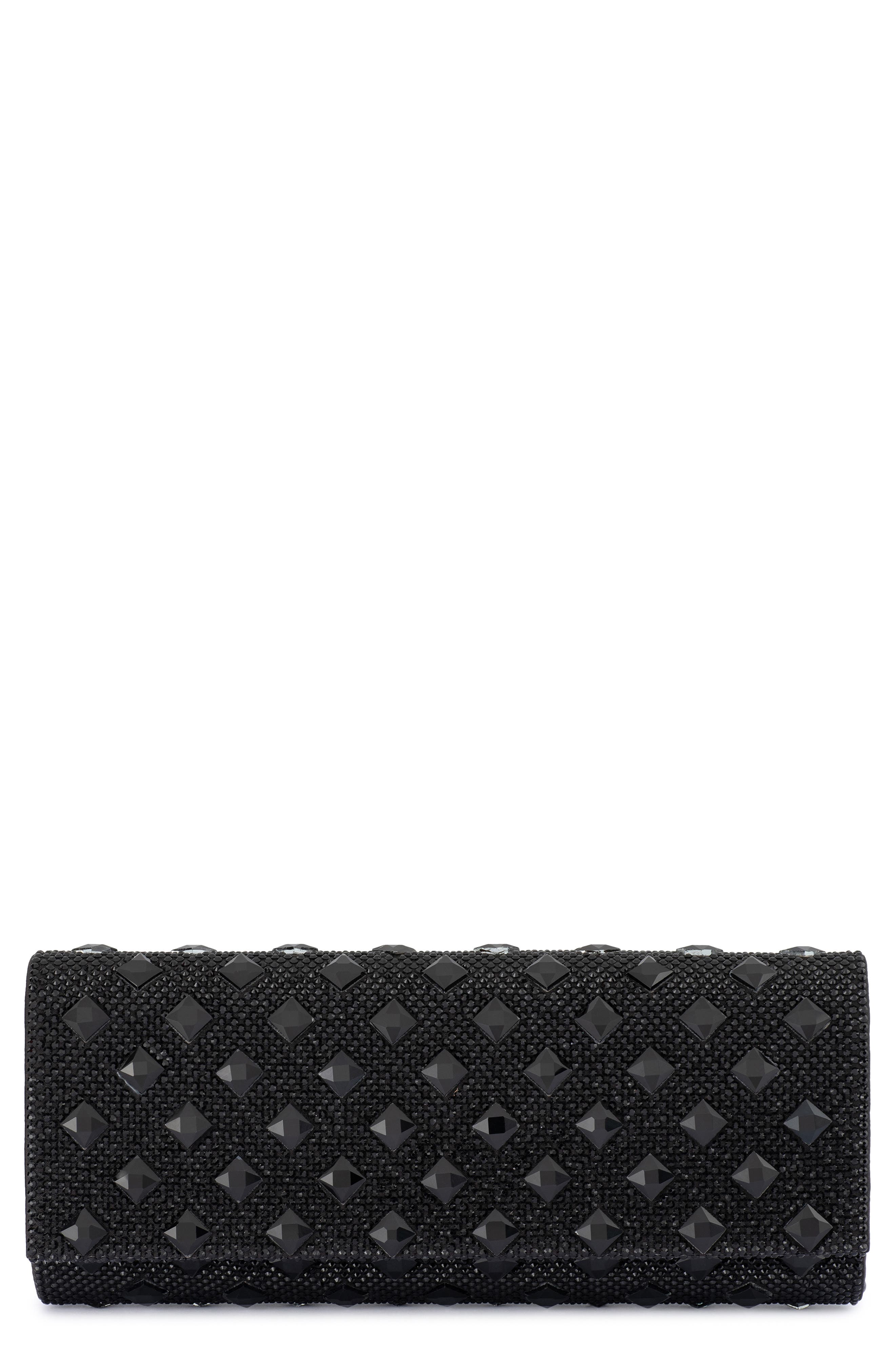 Olga Berg Bridget Crystal Clutch, Main, color, Black