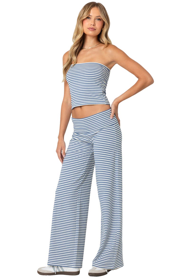 Lilah Stripe Foldover Pants, Alternate, color, BLUE-AND-WHITE