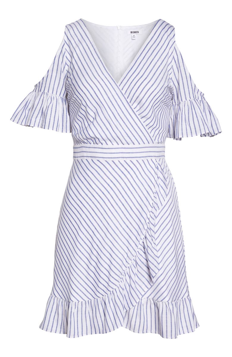 BB Dakota by Steve Madden BB Dakota Stripe Ruffle Cold Shoulder Dress, Alternate, color, 