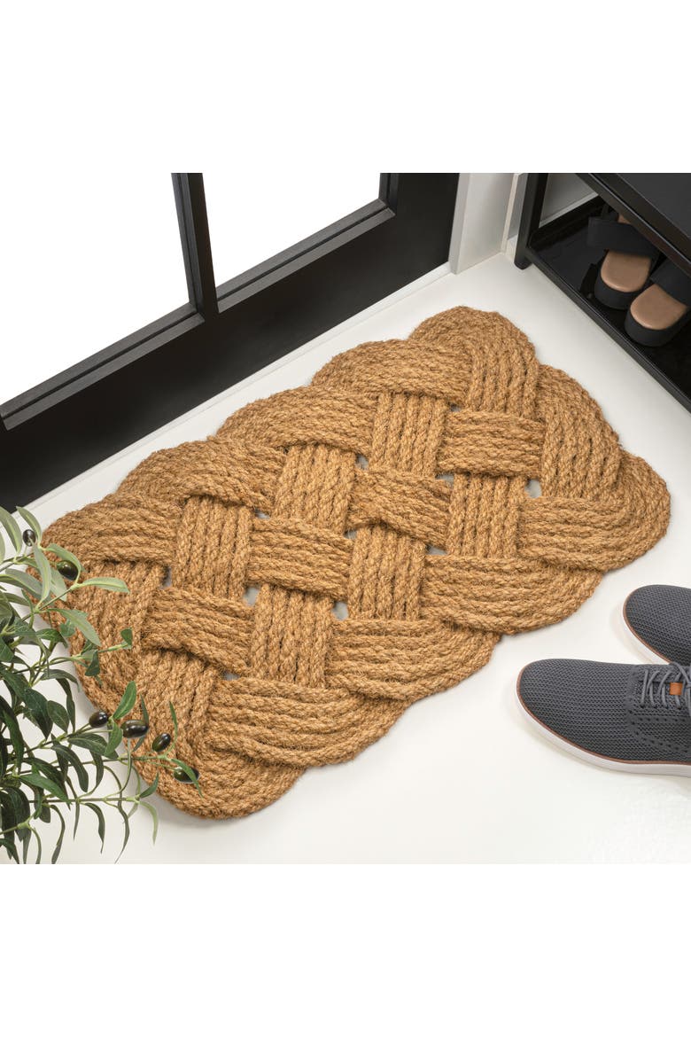 Maeve Classic Coastal Scalloped Basketweave Coir Indoor/Outdoor DoorMat, Alternate, color, Natural (Set of 2)