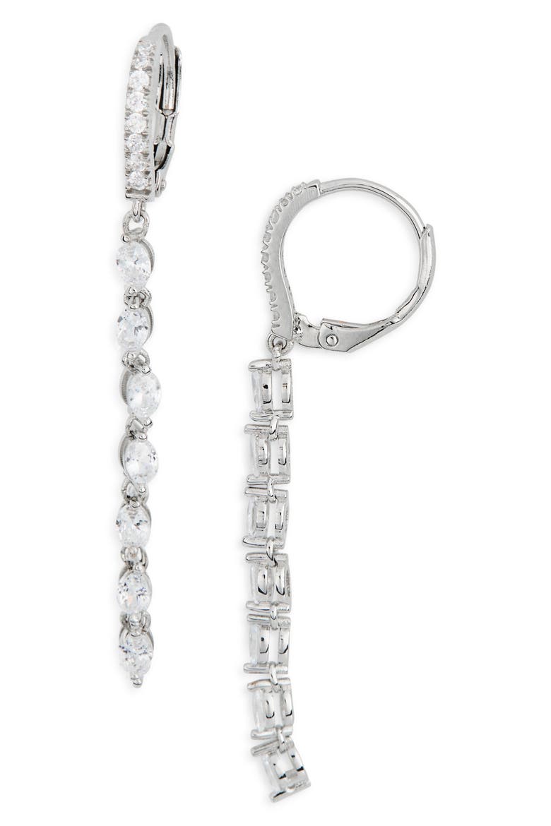 Cubic Zirconia Linear Drop Earrings, Main, color, CLEAR- SILVER