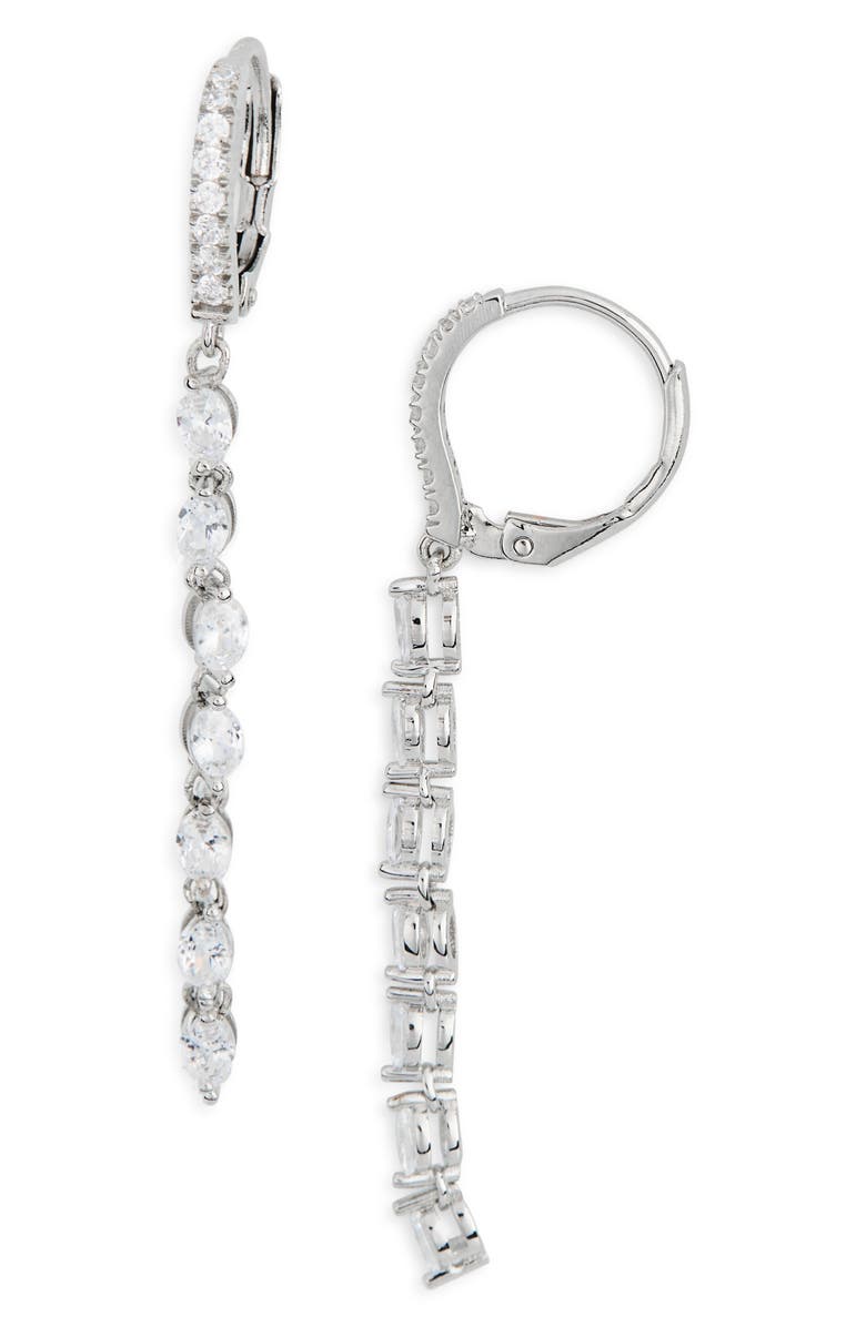 NORDSTROM RACK Cubic Zirconia Linear Drop Earrings, Main, color, Clear- Silver
