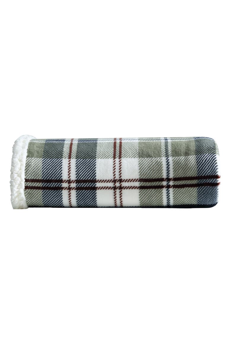 Trailhead Plaid Faux Shearling Throw Blanket, Alternate, color, DARK GREEN