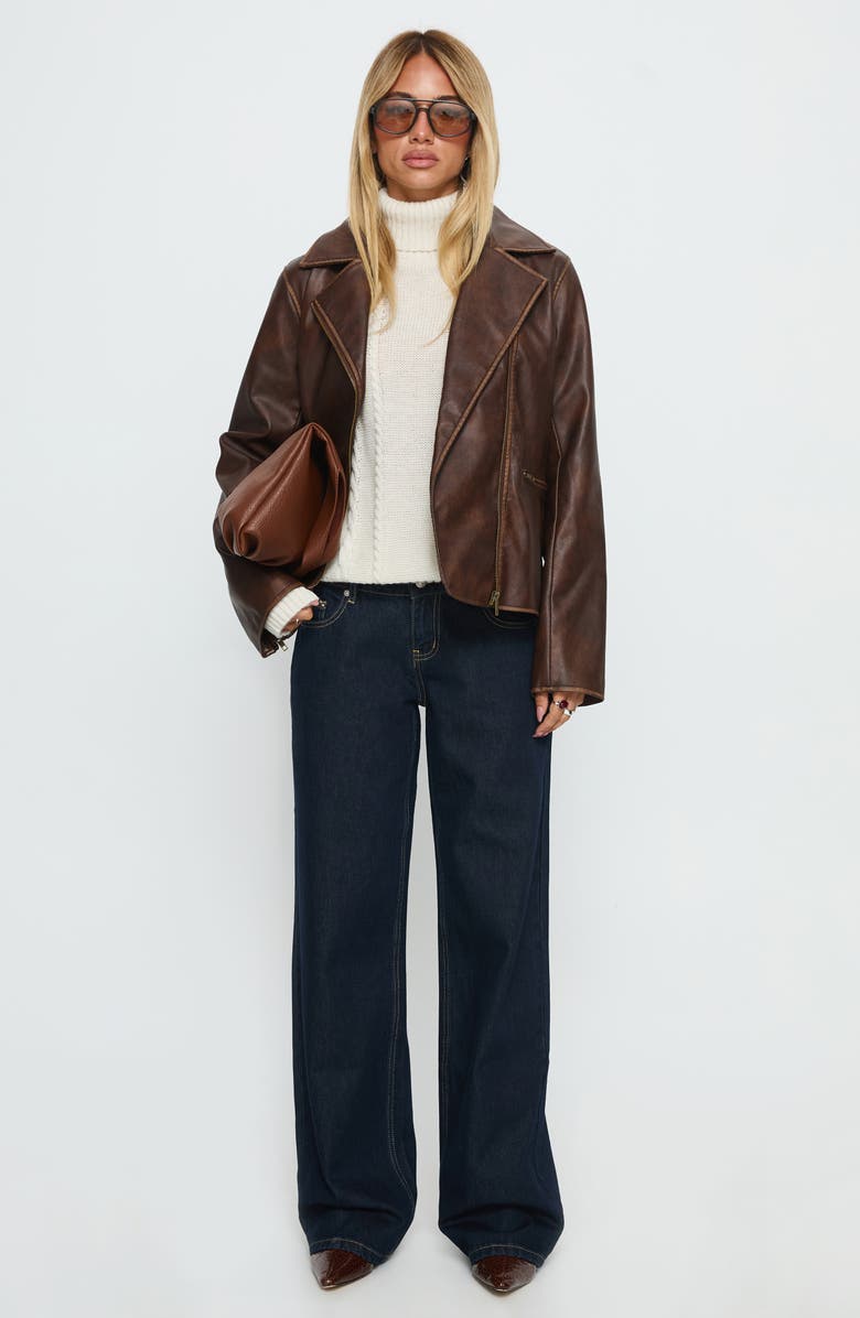 Princess Polly Vyolette Faux Leather Jacket, Alternate, color, Washed Brown