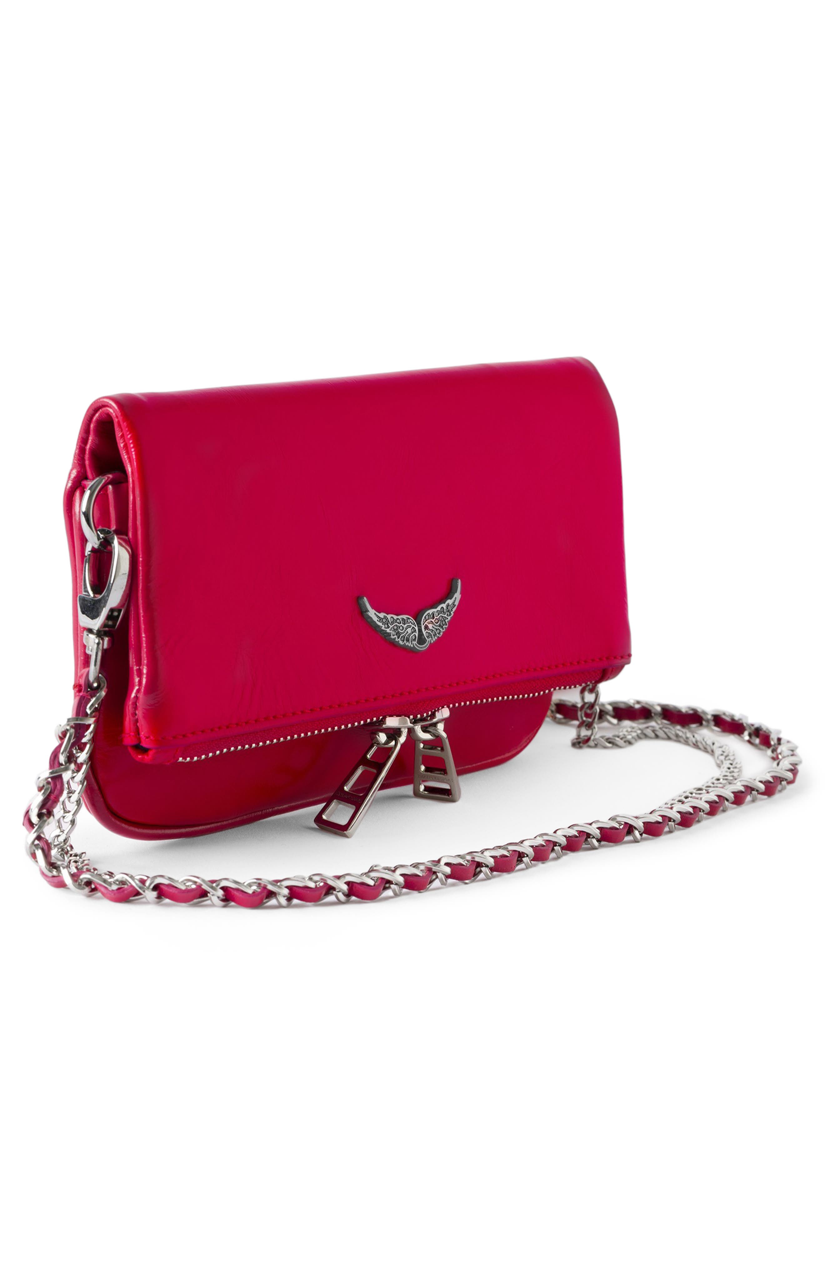 Zadig & Voltaire Rock Nano Patent Leather Clutch, Alternate, color, Podium