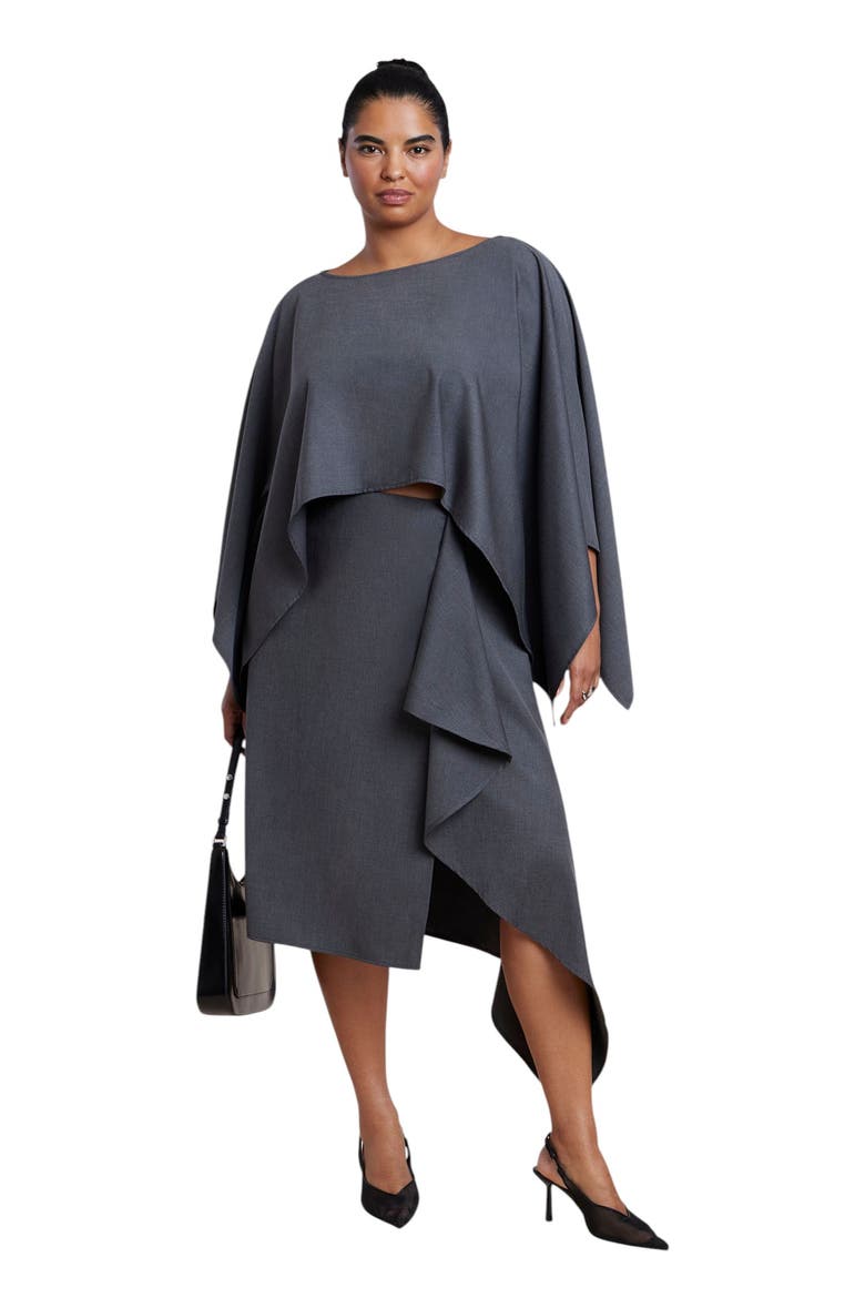 Draped Cape Top, Alternate, color, DARK HEATHER GREY
