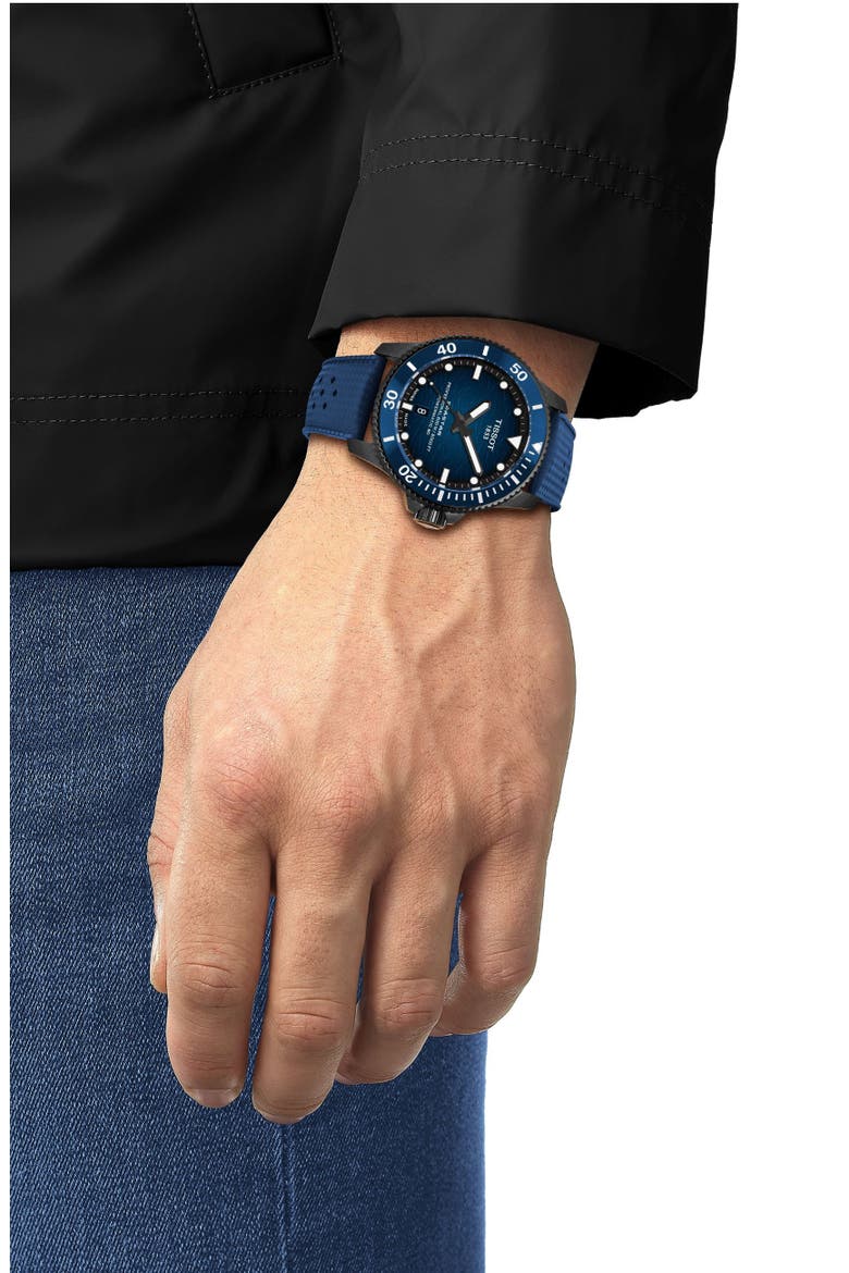 Seastar 2000 Professional Powermatic 80 Rubber Strap Watch, 46mm, Alternate, color, BLUE GRADIENT