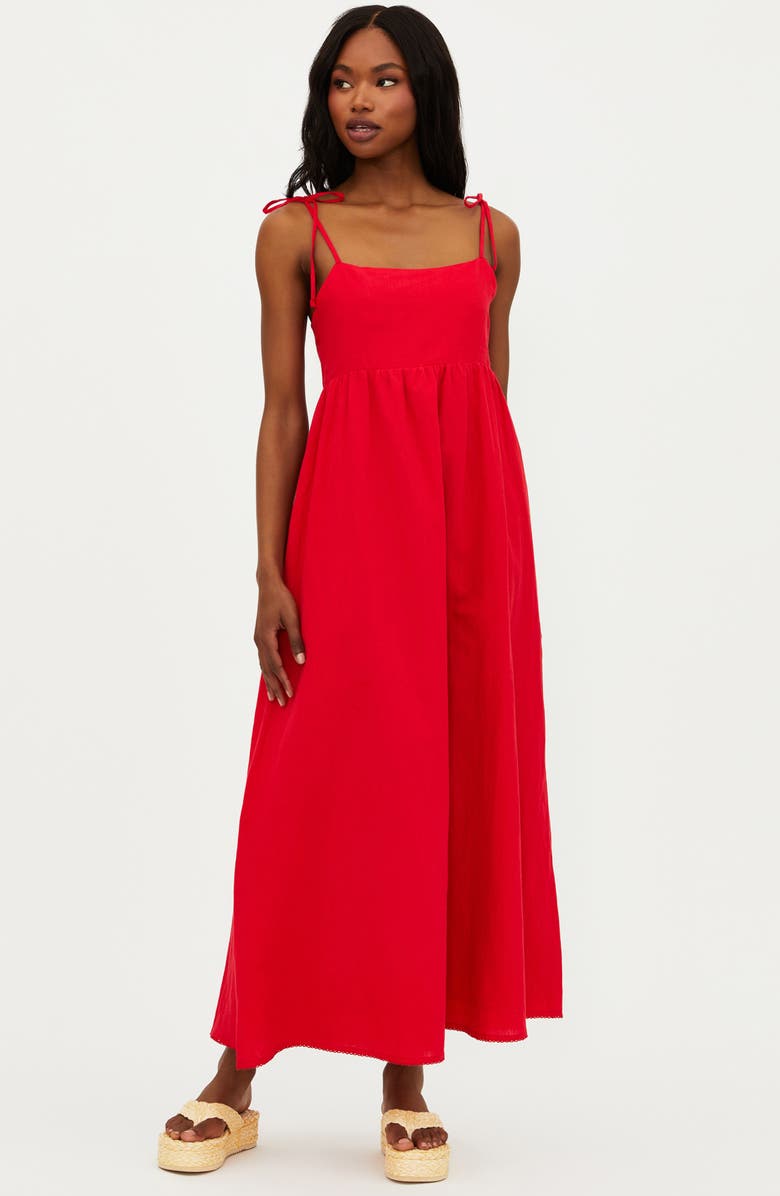 Beach Riot Valory Tie Strap Cotton & Linen Cover-Up Maxi Dress, Alternate, color, Red