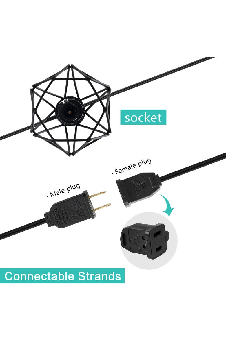10-Light Indoor/Outdoor Contemporary Transitional Incandescent G40 Diamond Cage String Lights, Alternate, color, Black