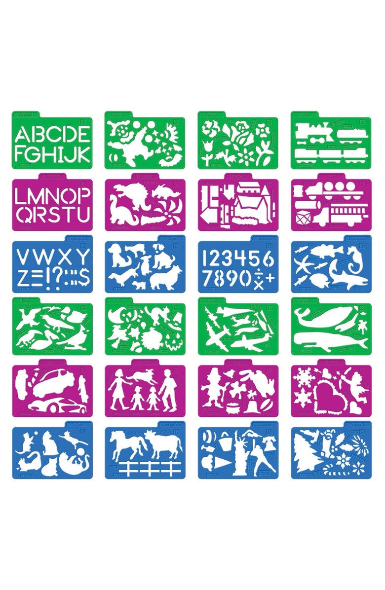 Kaplan Early Learning Company Stencil Mill Set - ABCs, 123s, Animals, People & Emotions, Alternate, color, Multicolored