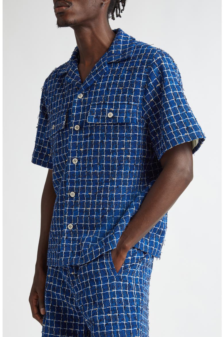 Bouclé Check Snap-Up Camp Shirt, Alternate, color, NAVY