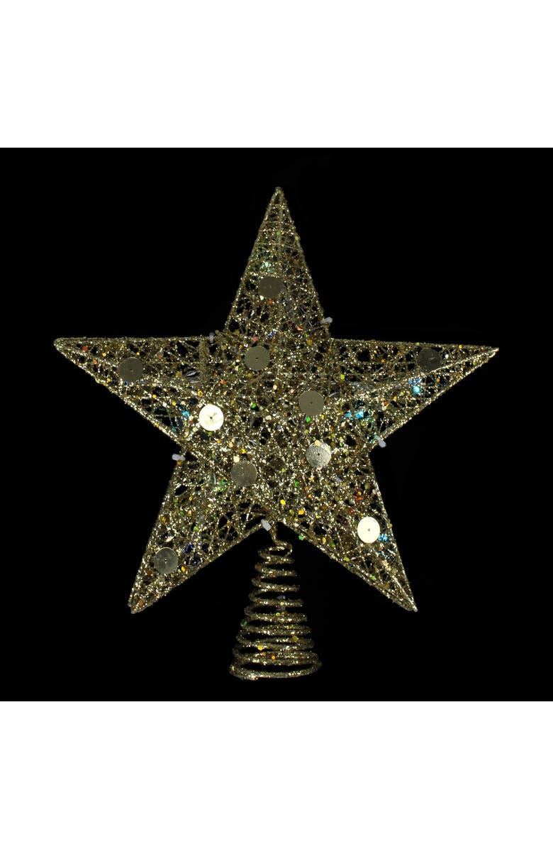 Northlight 11.5" Pre-Lit Gold Glittered Star Christmas Tree Topper - Multi Color Lights, Alternate, color, Gold