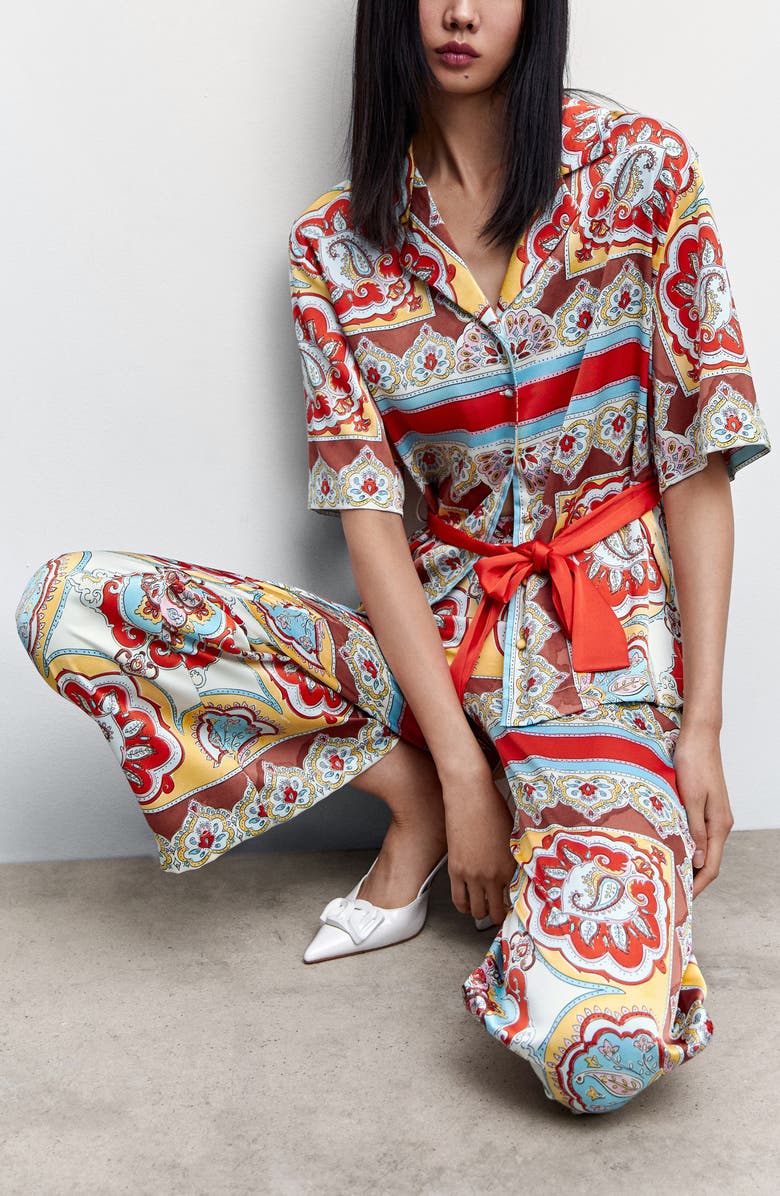 MANGO Baroque Print Wide Leg Pants, Alternate, color, 