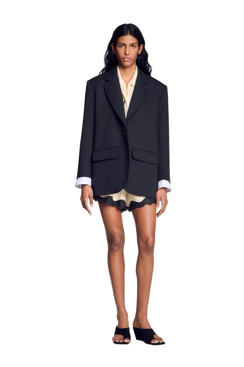 Mixed-material satin jacket, Alternate, color, Black