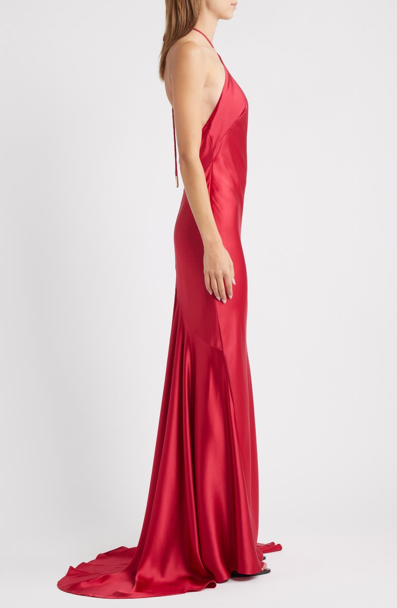 Acler Tarnacre Halter Satin Gown, Alternate, color, Crimson