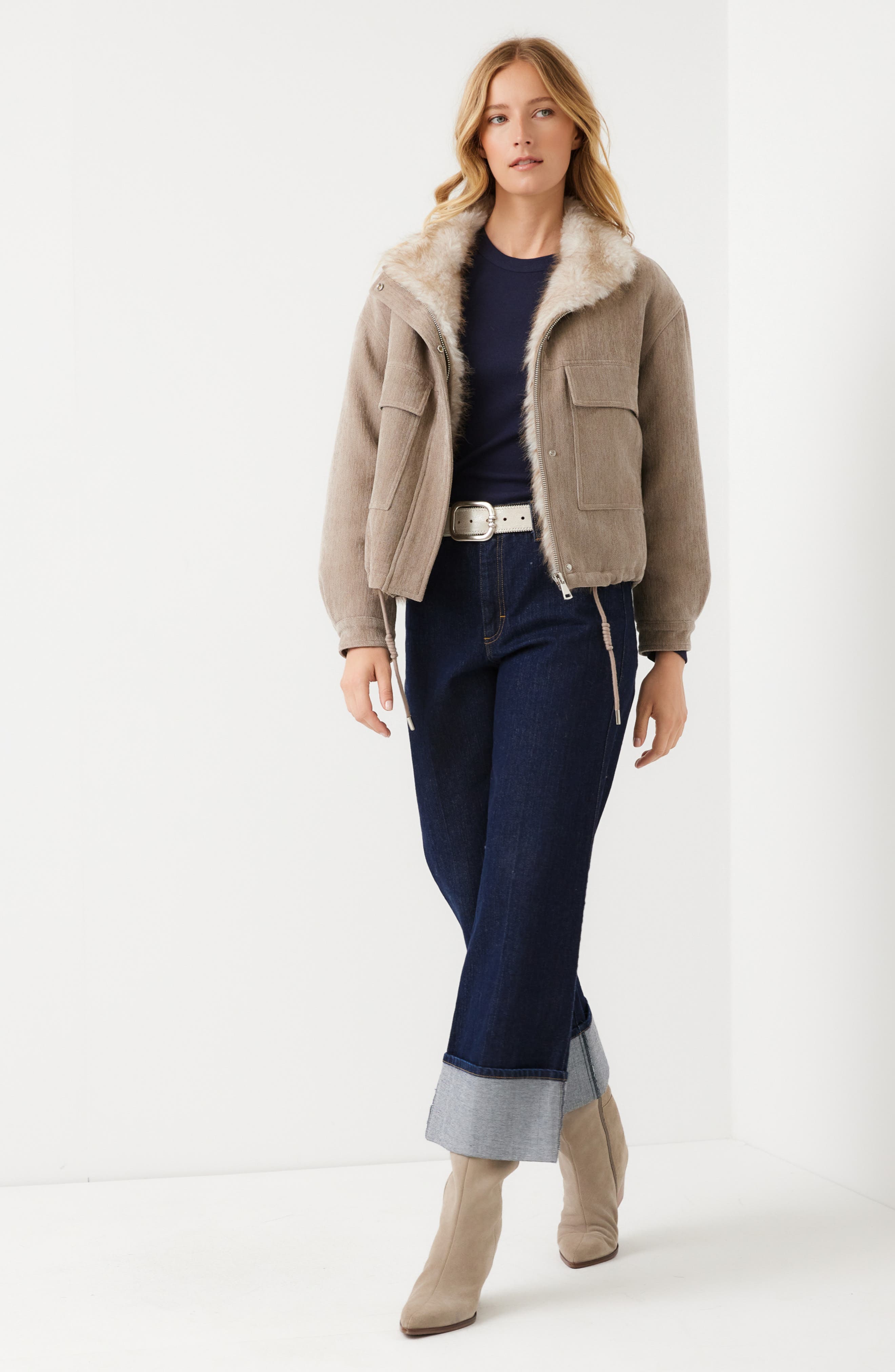 Karen Kane Faux Fur Trim Bomber Jacket (Women) | Nordstrom