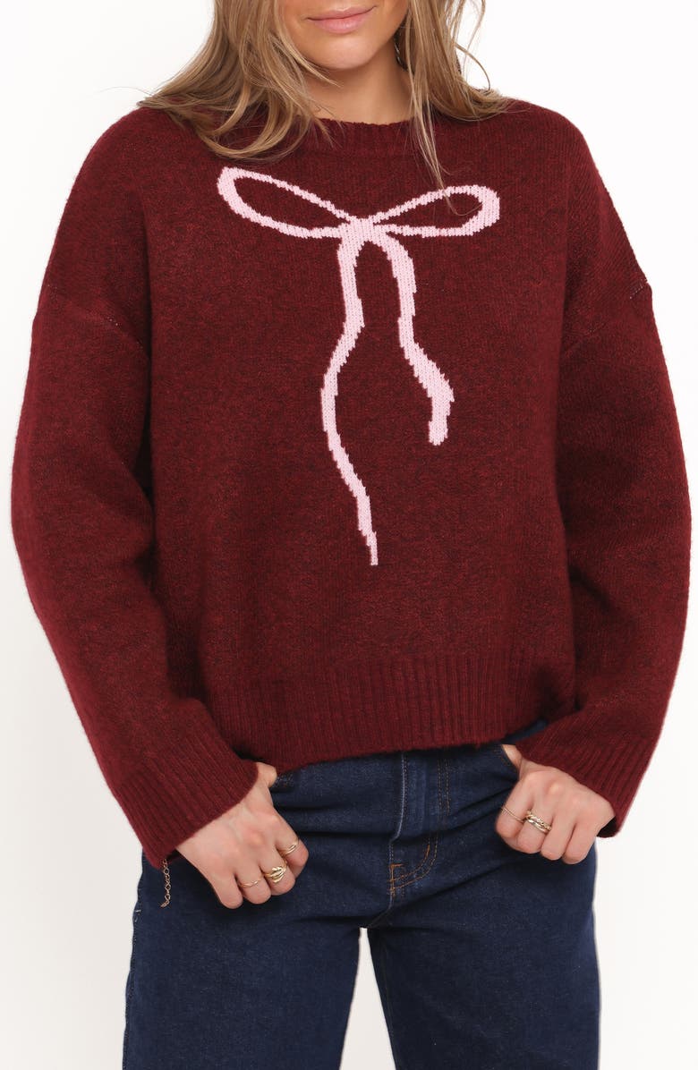 Petal & Pup Kaori Bow Sweater, Main, color, Burgundy