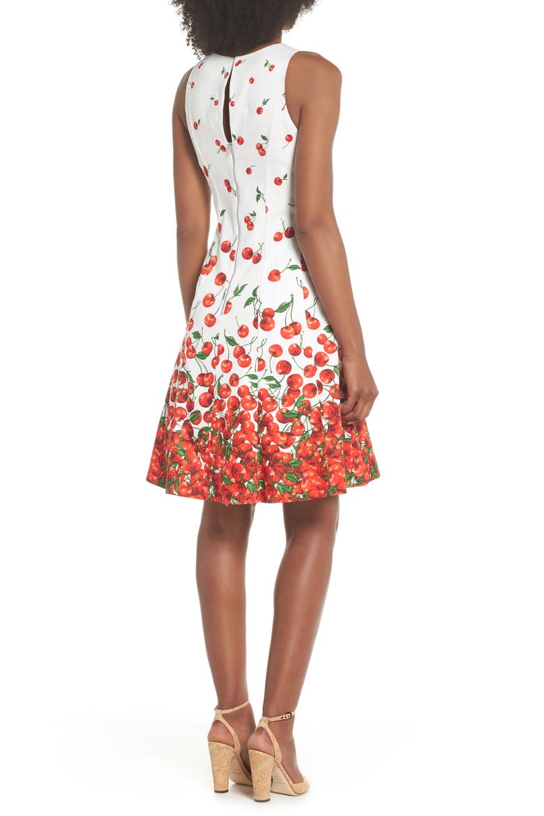 Print Fit & Flare Dress, Alternate, color, SOFT WHITE/ RED