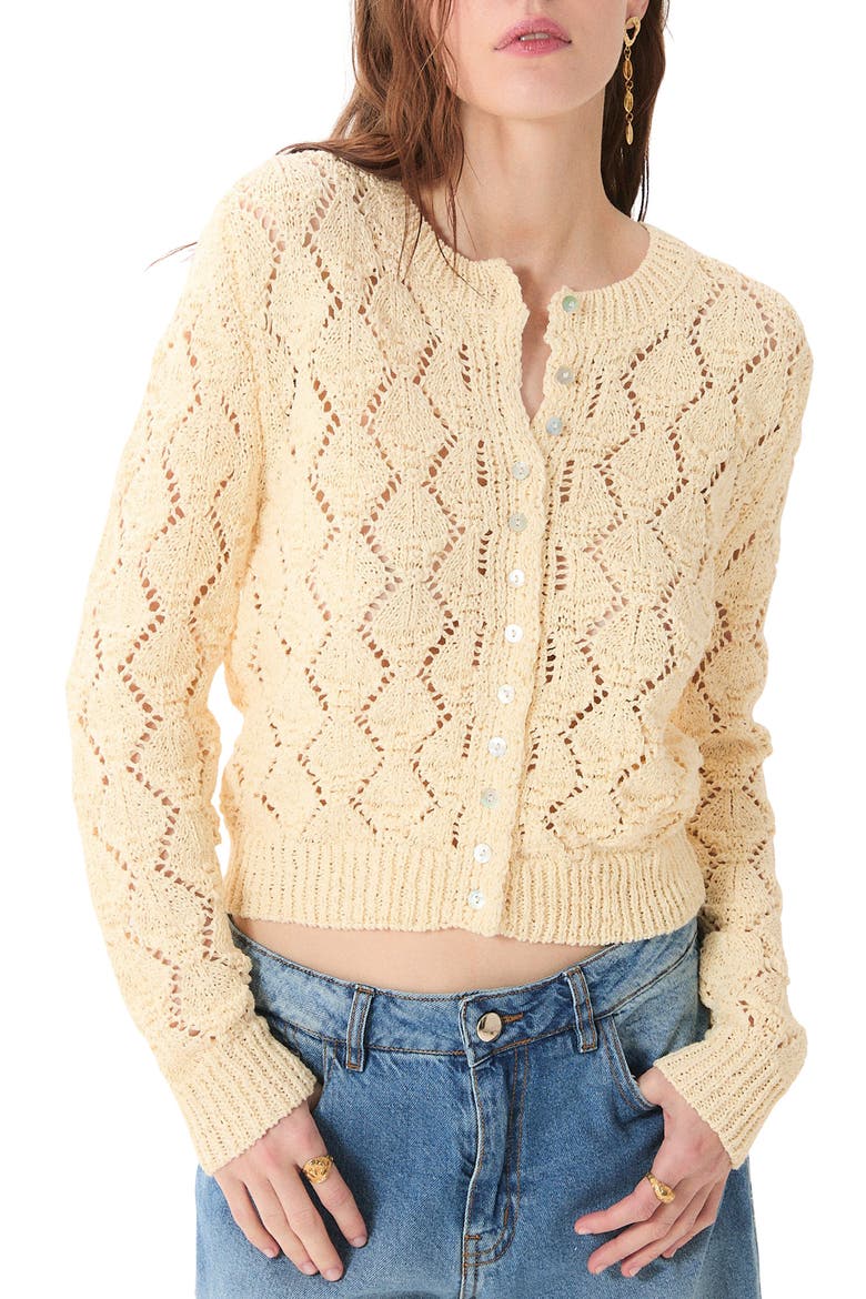 Cerdena Pointelle Cotton Blend Cardigan, Main, color, ECRU