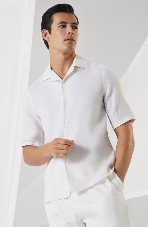 Brunello Cucinelli Linen Shirt With Cuban Collar And Short Sleeves In White