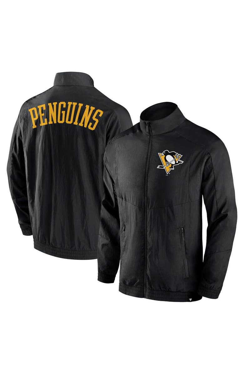 FANATICS Men's Fanatics Branded Black Pittsburgh Penguins Step Up Crinkle Raglan Full-Zip Windbreaker Jacket, Alternate, color, Black