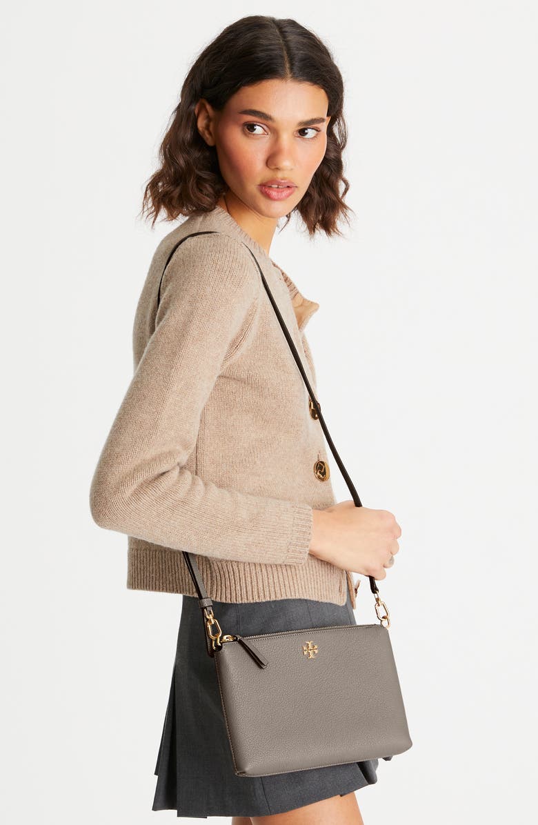 Tory Burch Mercer Pebbled Zip Crossbody Bag, Alternate, color, Gray Heron