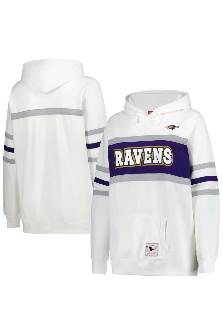 Women's Mitchell & Ness White Baltimore Ravens Plus Size Head Coach Throwback Pullover Hoodie, Main, color, White