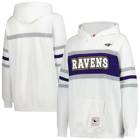 Women's Mitchell & Ness White Baltimore Ravens Plus Size Head Coach Throwback Pullover Hoodie