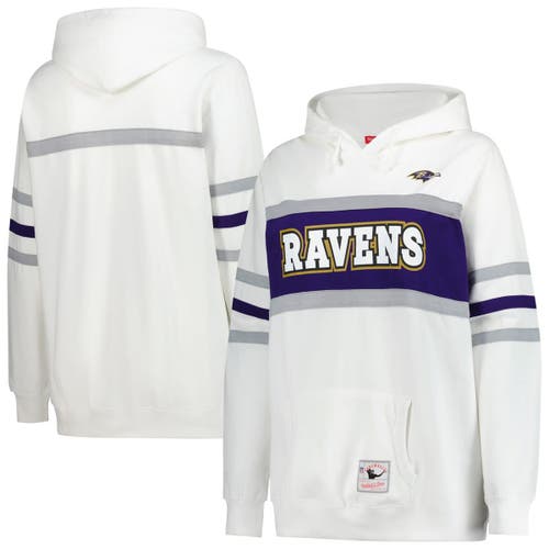 Mitchell & Ness White Baltimore Ravens Plus Size Head Coach Throwback Pullover Hoodie In White