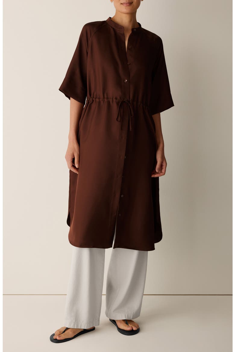Silk Mandarin Collar Shirtdress, Alternate, color, TRUFFLE