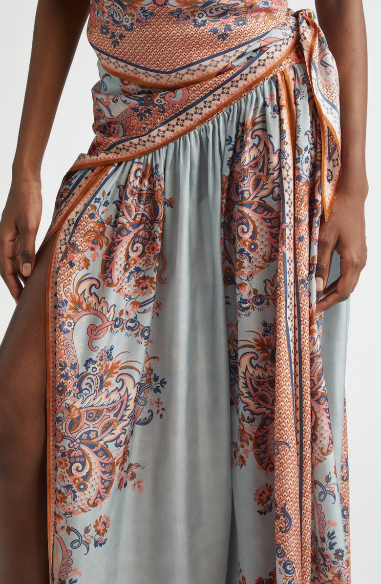 Zimmermann Aster Paisley Scarf Tie Silk Maxi Skirt, Alternate, color, Blue Paisley Floral