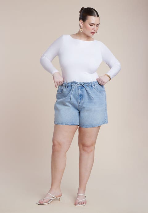 Drawstring Relaxed Denim Short (Plus)