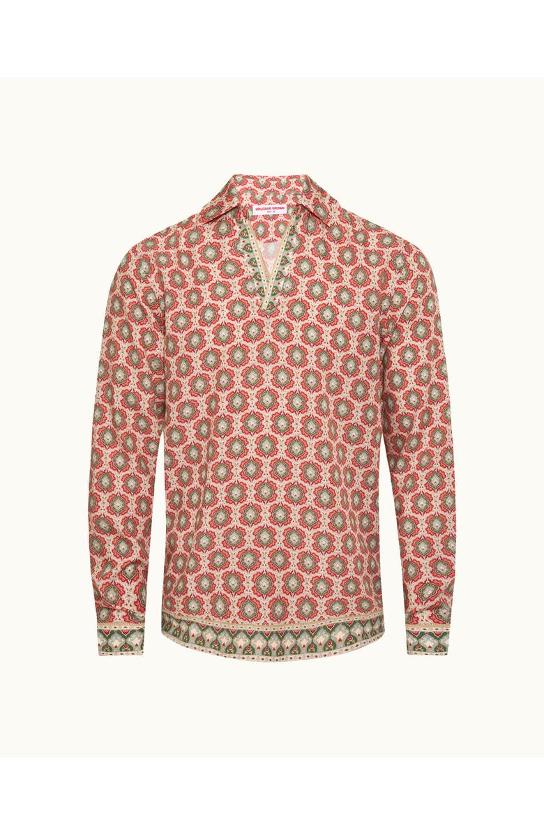 Orlebar Brown Ridley Relaxed Fit Passetto Print Overhead Shirt, Main, color, Vermillion