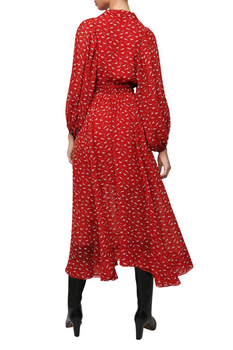 Rombe Printed V-Neck Midi Dress, Alternate, color, RED HORSES