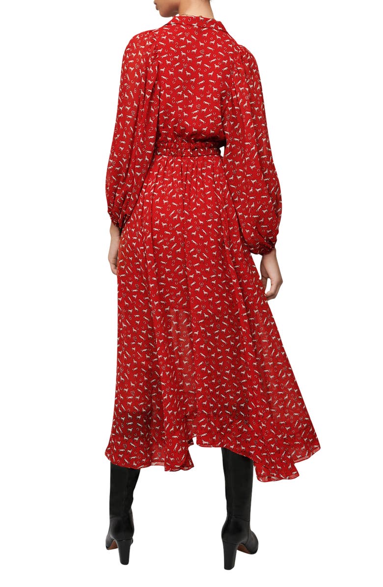 maje Rombe Printed V-Neck Midi Dress, Alternate, color, Red Horses