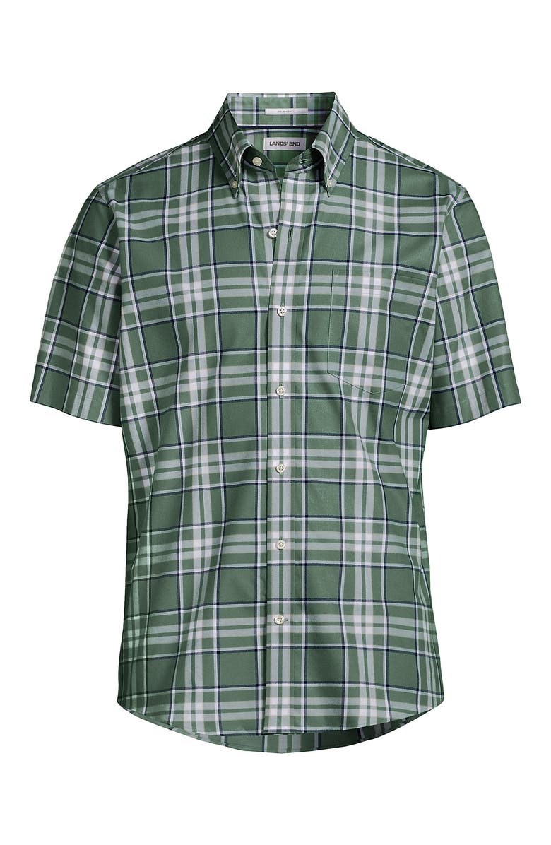 Lands' End Short Sleeve No Iron Twill Shirt, Alternate, color, Eucalyptus/Navy Plaid