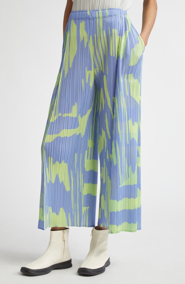 Pleats Please Issey Miyake Refraction Print Pleated Crop Wide Leg Pants, Alternate, color, Light Blue