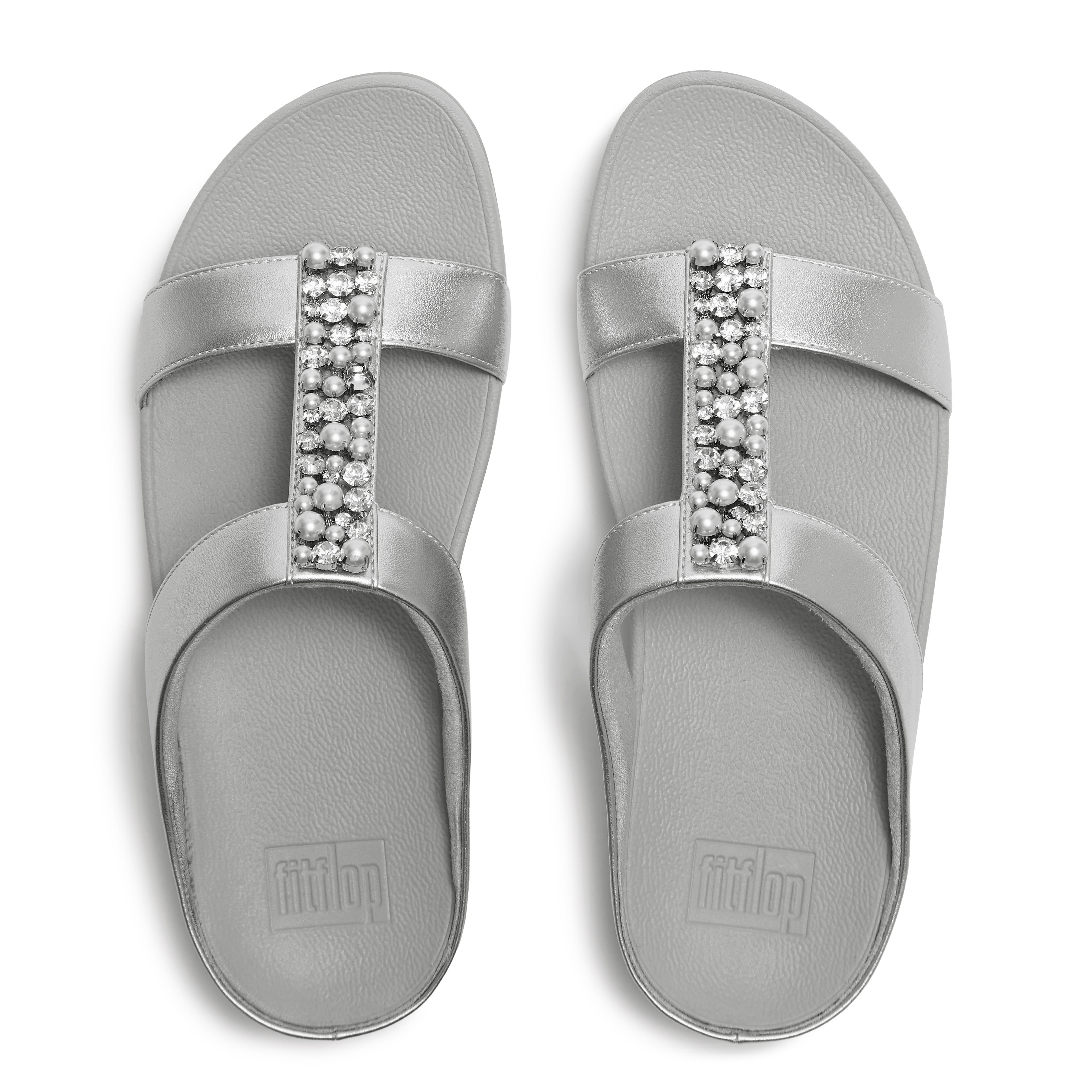 FitFlop Fino Pearls Crystal Slides, Alternate, color, Silver