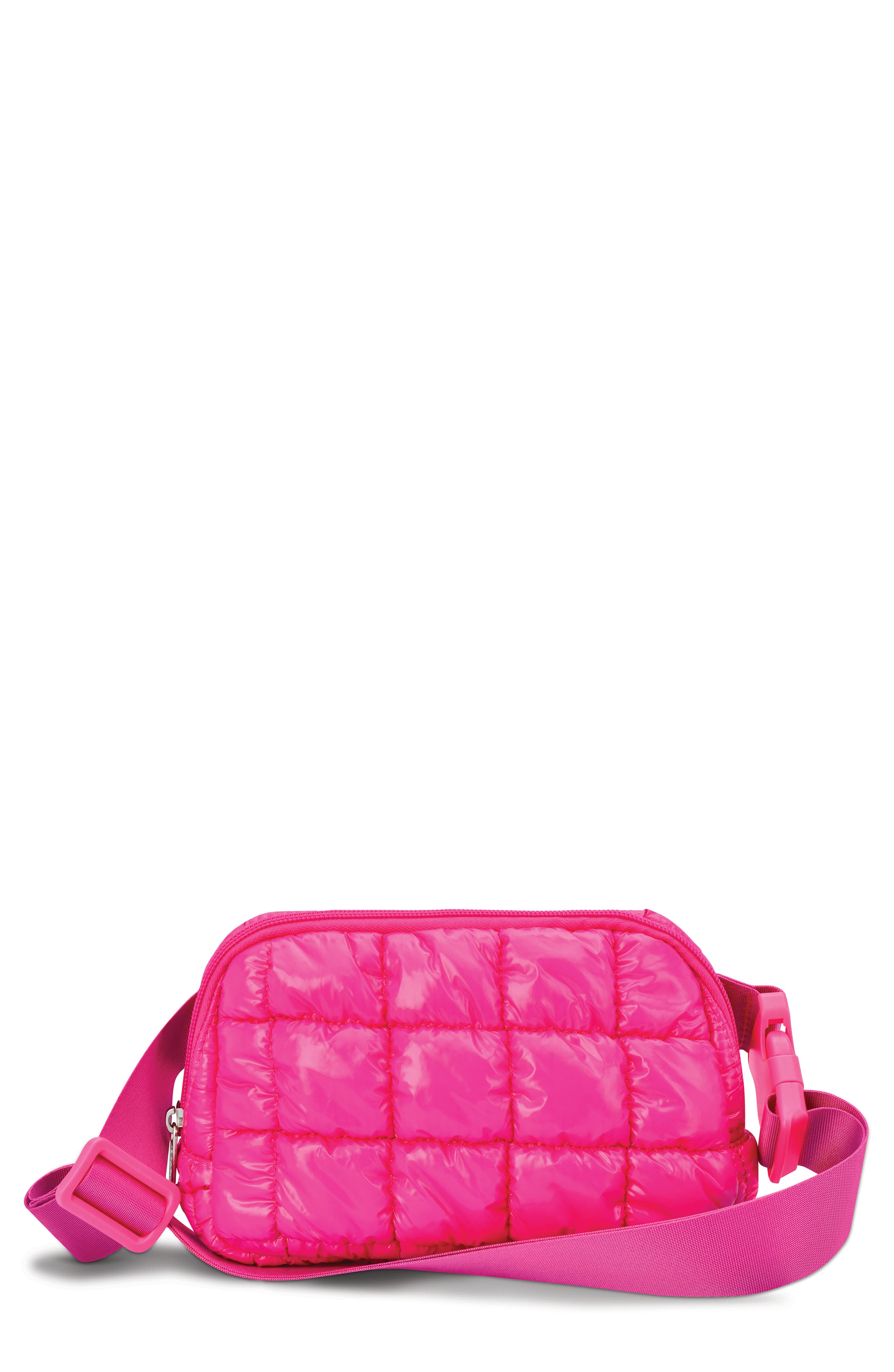 Iscream Kids' Hot Pink Shiny Quilted Nylon Belt Bag, Main, color, Pink