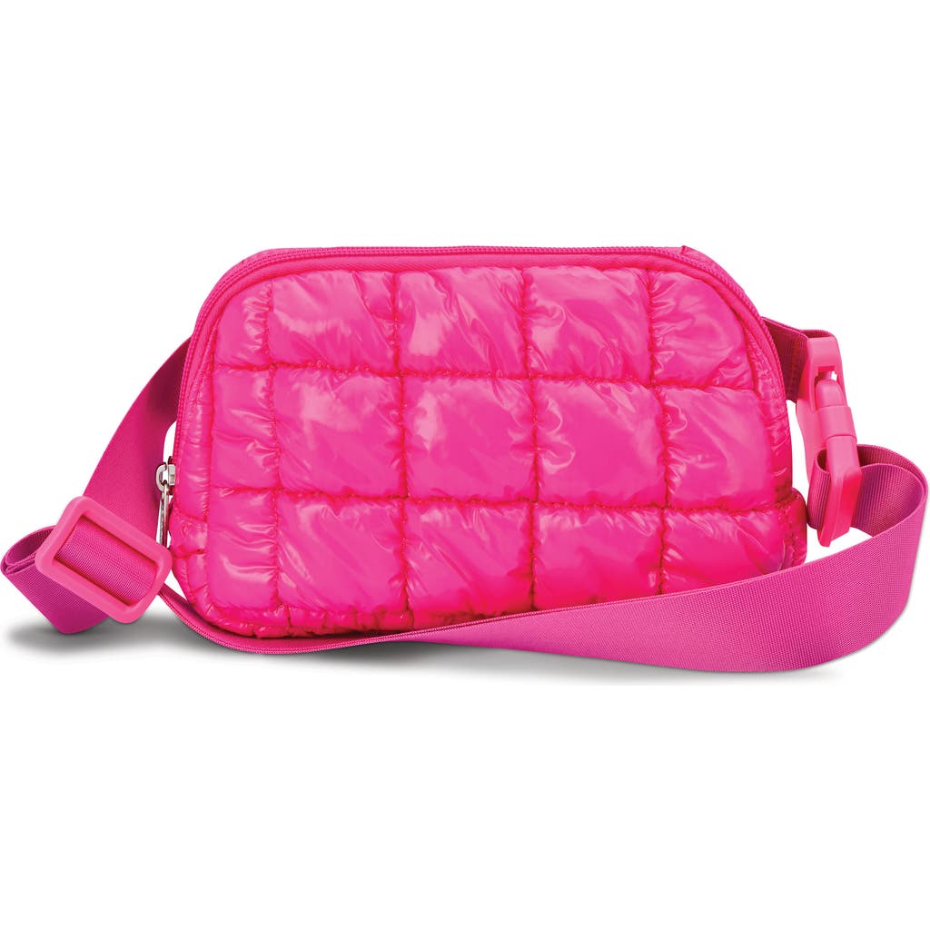 Iscream Kids' Hot Pink Shiny Quilted Nylon Belt Bag In Pink
