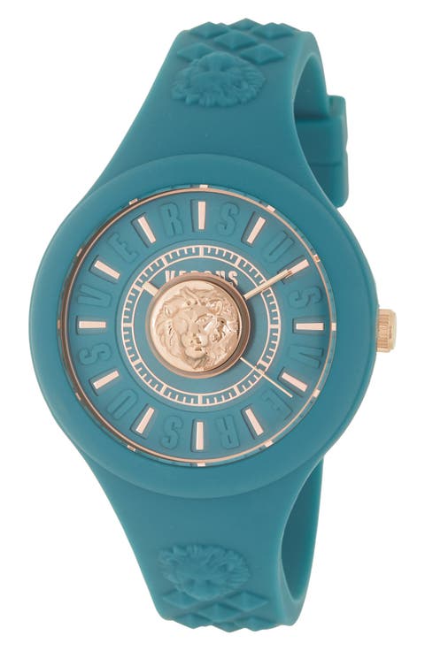 Men's Teal Dial Teal Silicone Strap Watch, 39mm