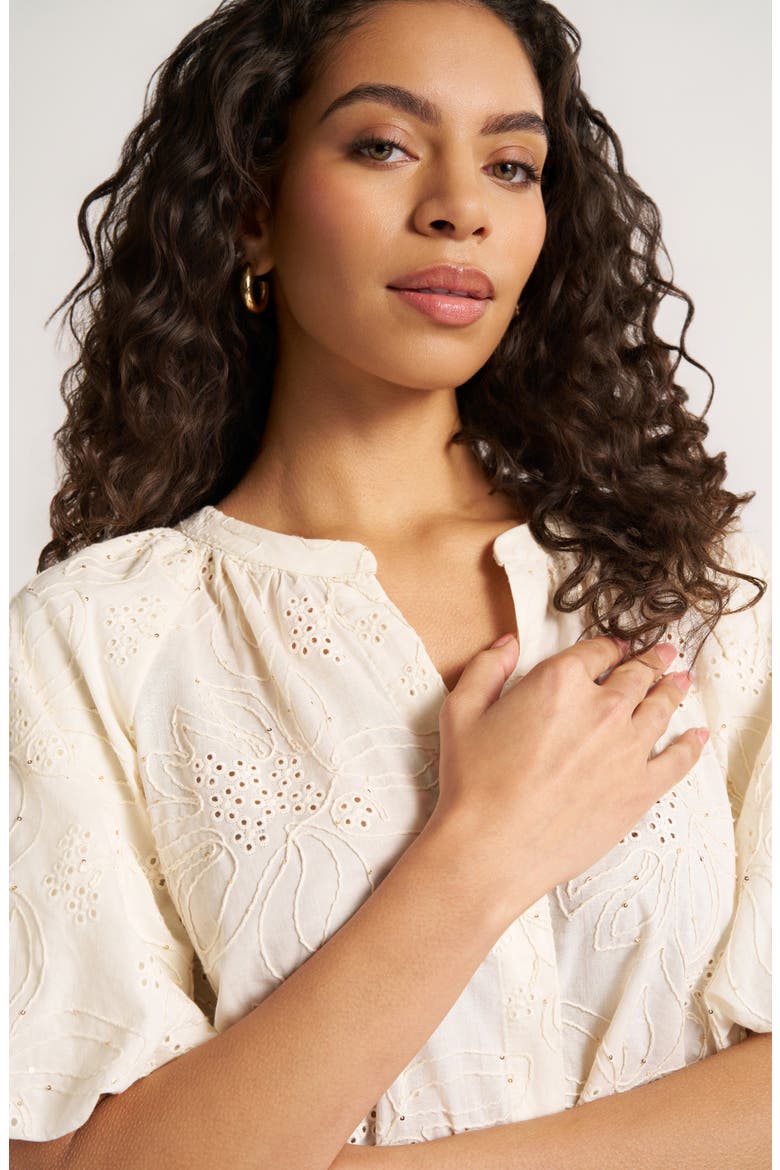 Viola Eyelet Bubble Sleeve Top, Alternate, color, IVORY