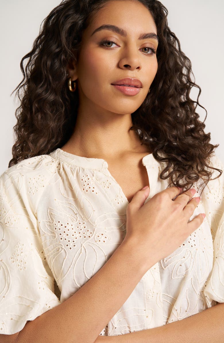 matty m. Viola Eyelet Bubble Sleeve Top, Alternate, color, Ivory