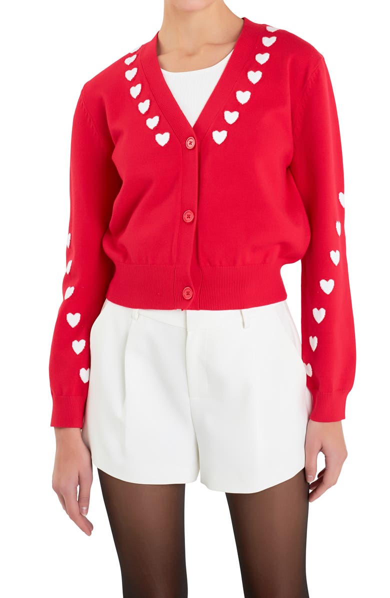 English Factory Heart V-Neck Crop Cardigan, Alternate, color, 