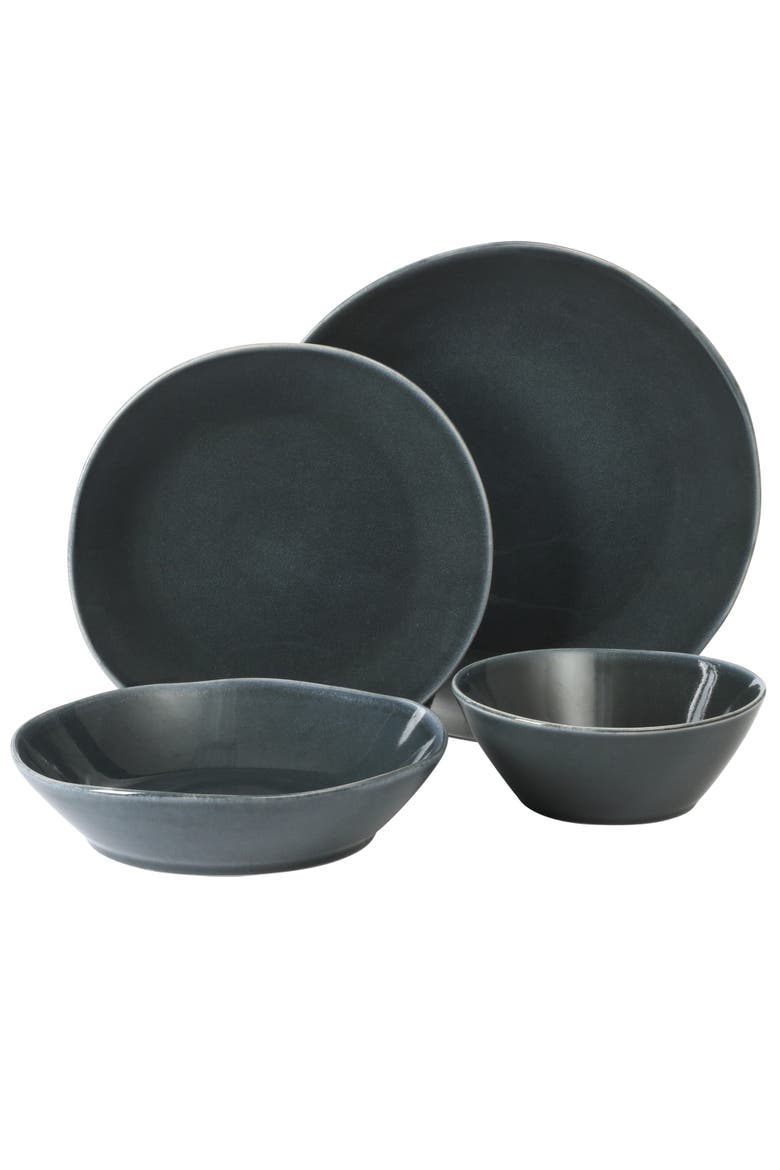 Montecito Breeze 16 Piece Double Plates and Bowls Stoneware Reactive Glaze Dinnerware Set, Alternate, color, Laguna Dawn